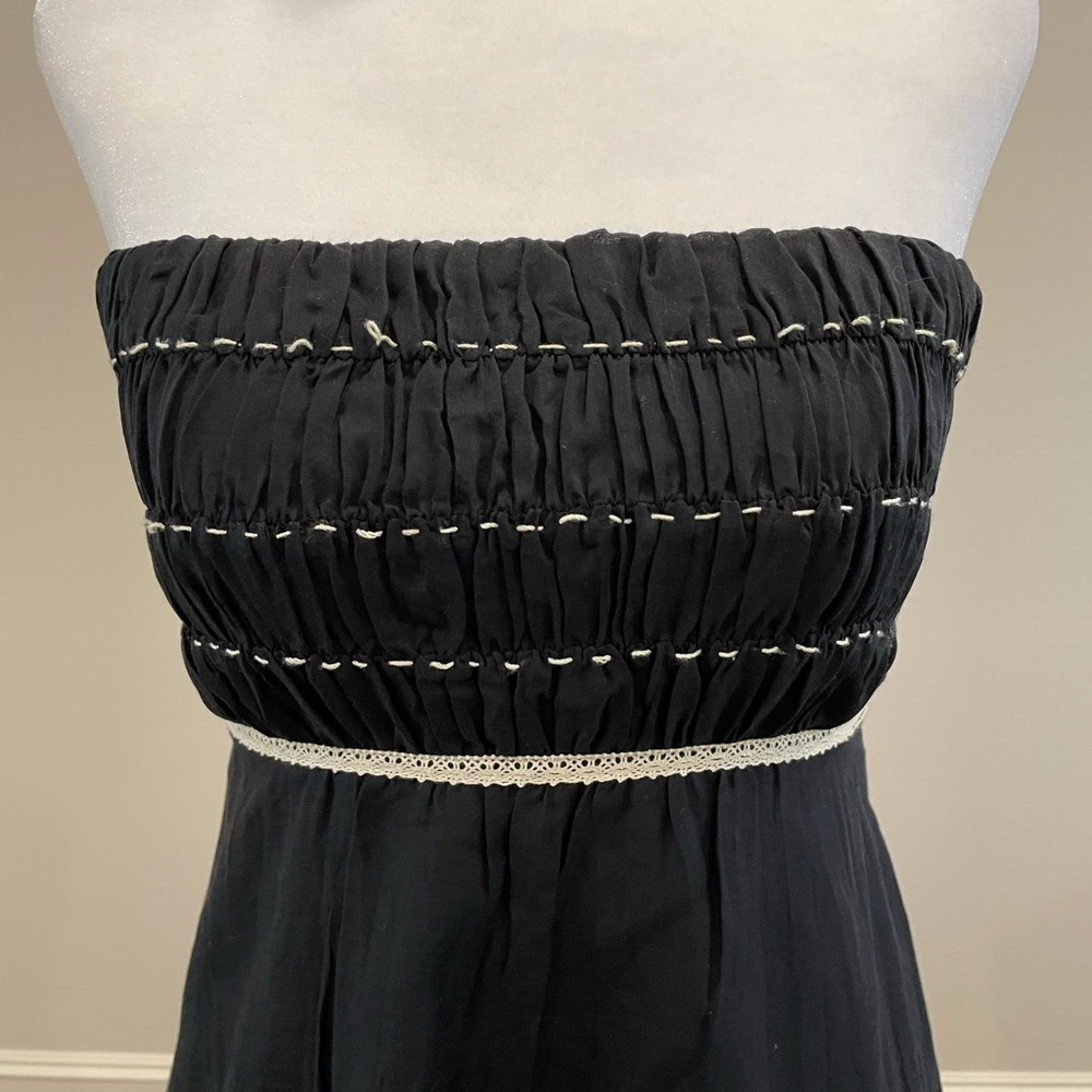 Strapless black and tan cotton silk dress - Picture 2 of 10